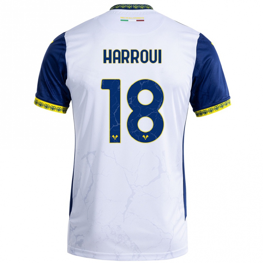 Kids Football Abdou Harroui #18 White Blue Away Jersey 2024/25 T-Shirt Za