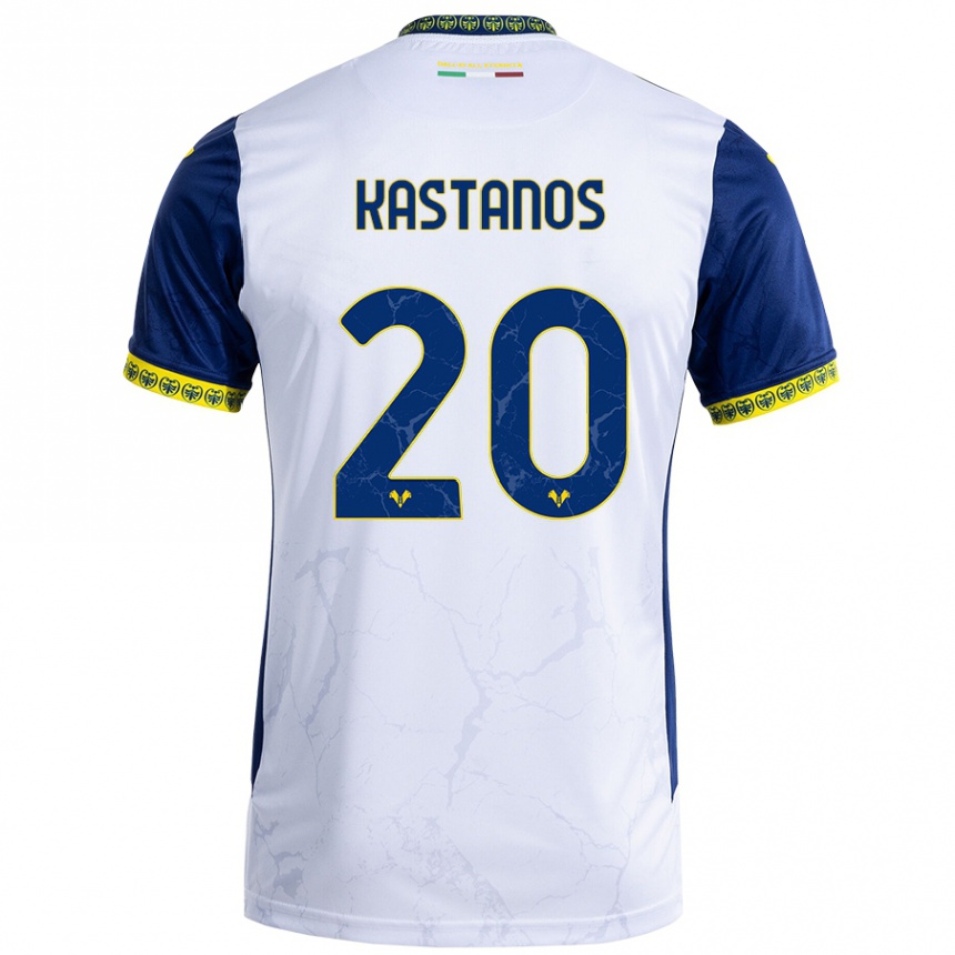 Kids Football Grigoris Kastanos #20 White Blue Away Jersey 2024/25 T-Shirt Za