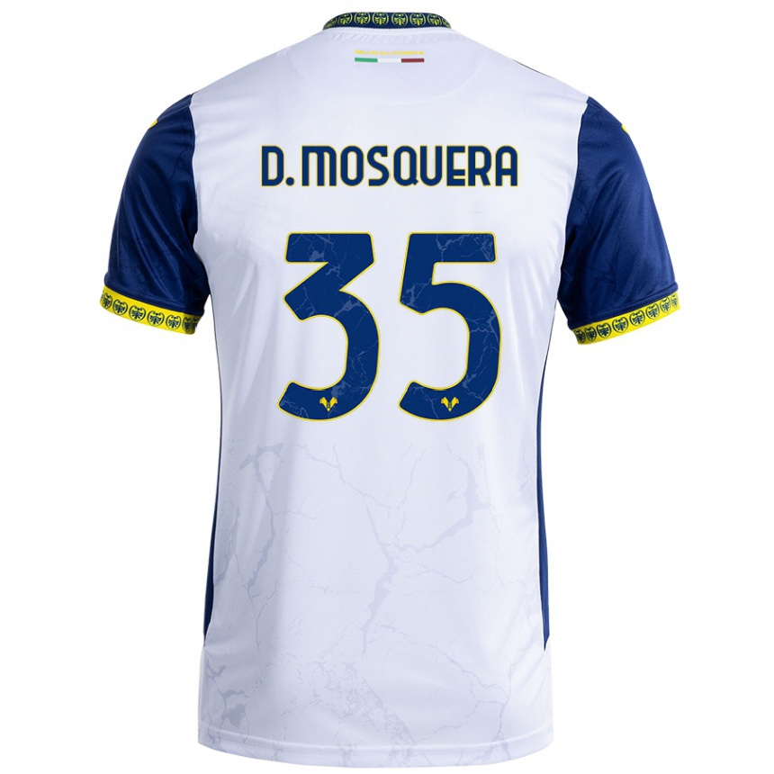 Kids Football Daniel Mosquera #35 White Blue Away Jersey 2024/25 T-Shirt Za