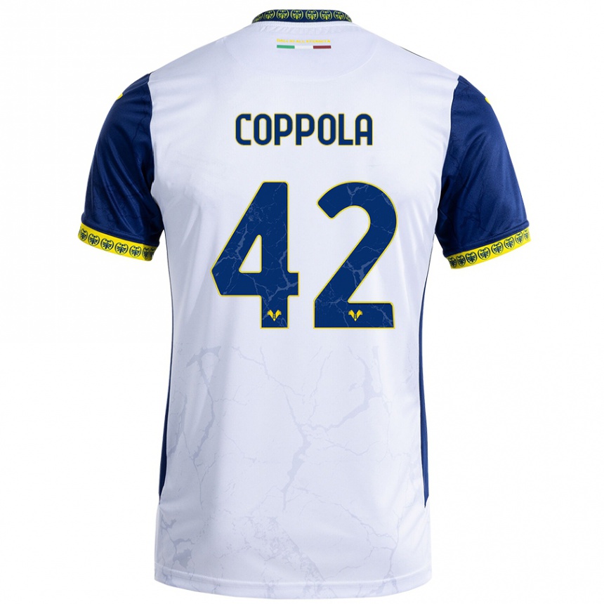 Kids Football Diego Coppola #42 White Blue Away Jersey 2024/25 T-Shirt Za