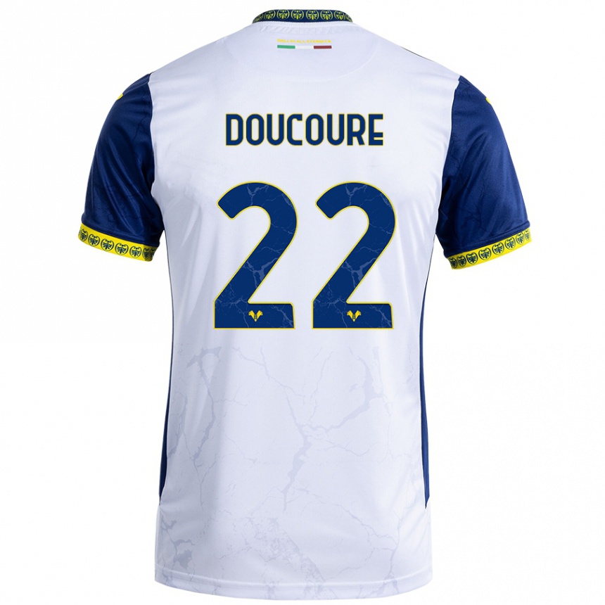 Kids Football Mamedi Doucouré #22 White Blue Away Jersey 2024/25 T-Shirt Za