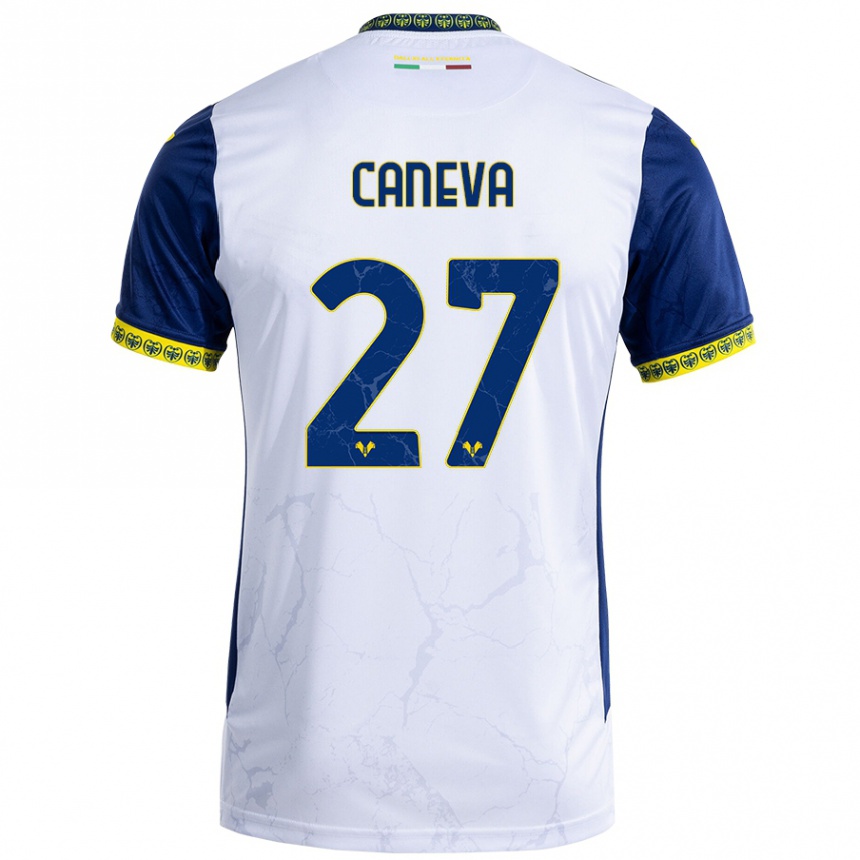 Kids Football Elia Caneva #27 White Blue Away Jersey 2024/25 T-Shirt Za