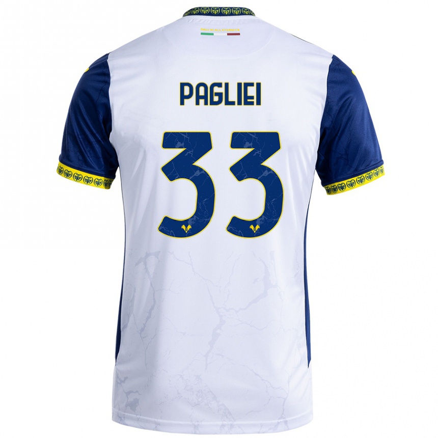 Kids Football Matteo Pagliei #33 White Blue Away Jersey 2024/25 T-Shirt Za