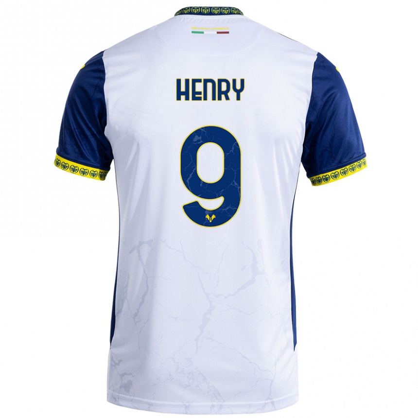 Kids Football Thomas Henry #9 White Blue Away Jersey 2024/25 T-Shirt Za