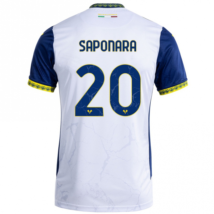 Kids Football Riccardo Saponara #20 White Blue Away Jersey 2024/25 T-Shirt Za