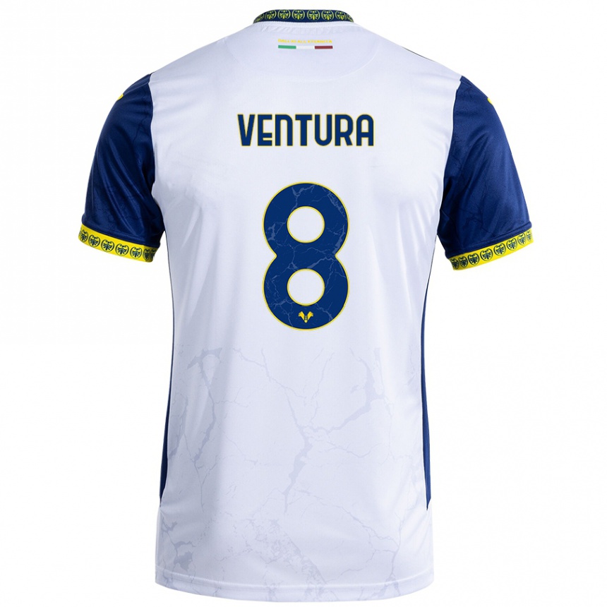 Kids Football Ciro Ventura #8 White Blue Away Jersey 2024/25 T-Shirt Za