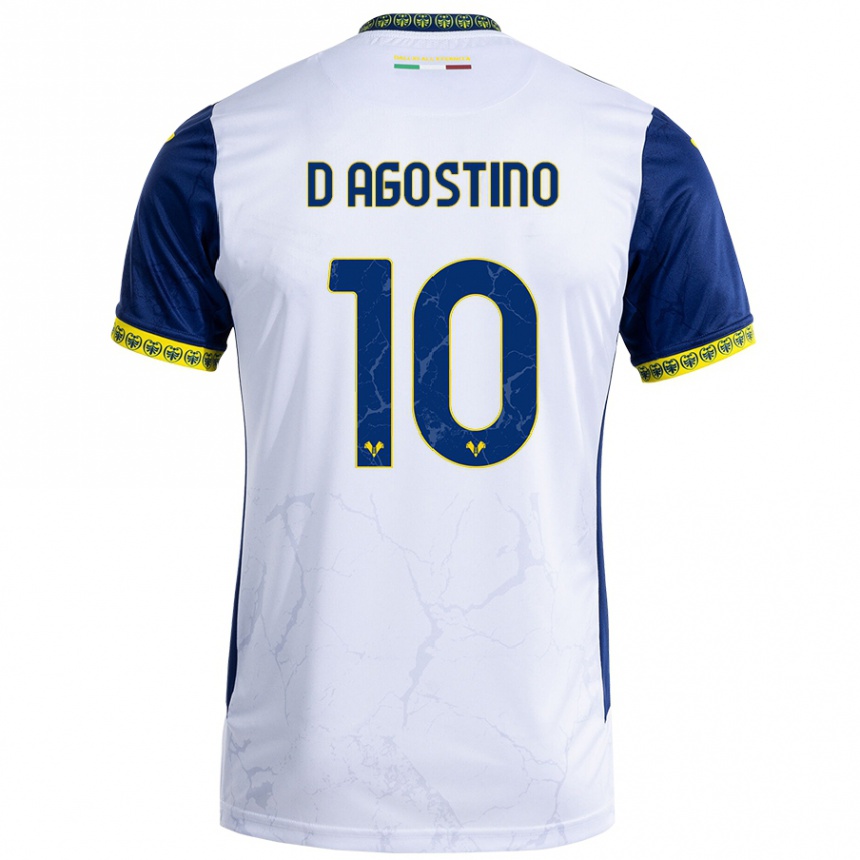 Kids Football Samuele D'agostino #10 White Blue Away Jersey 2024/25 T-Shirt Za