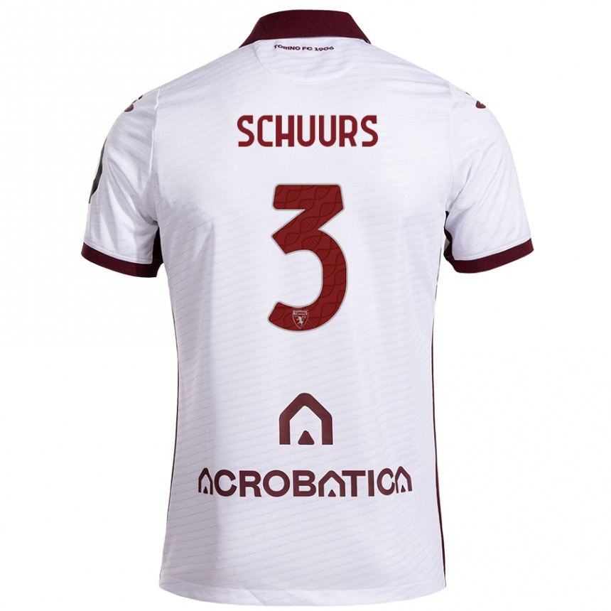 Kids Football Perr Schuurs #3 White Maroon Away Jersey 2024/25 T-Shirt Za