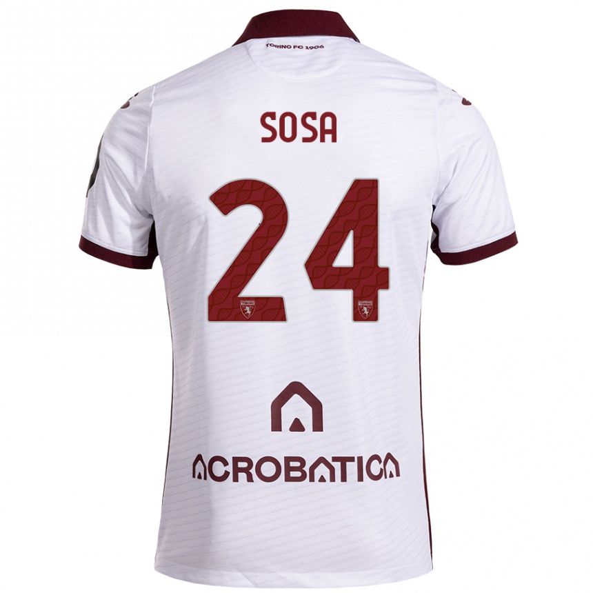 Kids Football Borna Sosa #24 White Maroon Away Jersey 2024/25 T-Shirt Za