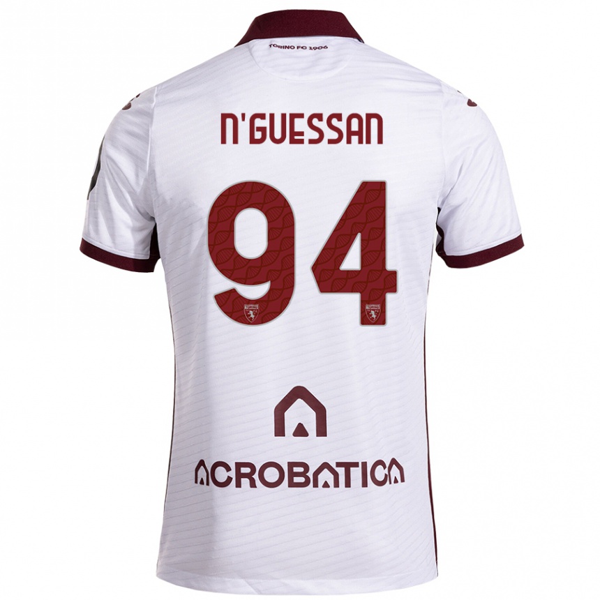 Kids Football Ange Caumenan N'guessan #94 White Maroon Away Jersey 2024/25 T-Shirt Za