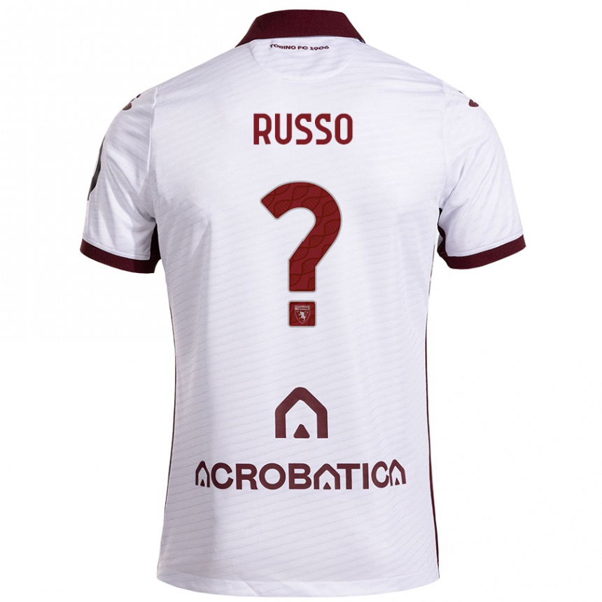 Kids Football Lorenzo Russo #0 White Maroon Away Jersey 2024/25 T-Shirt Za