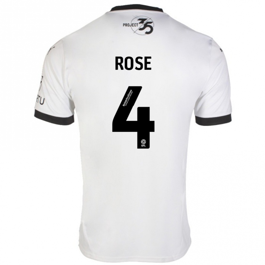 Kids Football Jemma Rose #4 White Black Away Jersey 2024/25 T-Shirt Za