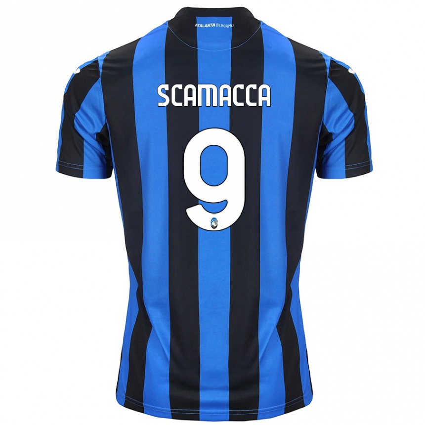 Men Football Gianluca Scamacca #9 Blue Black Home Jersey 2024/25 T-Shirt Za