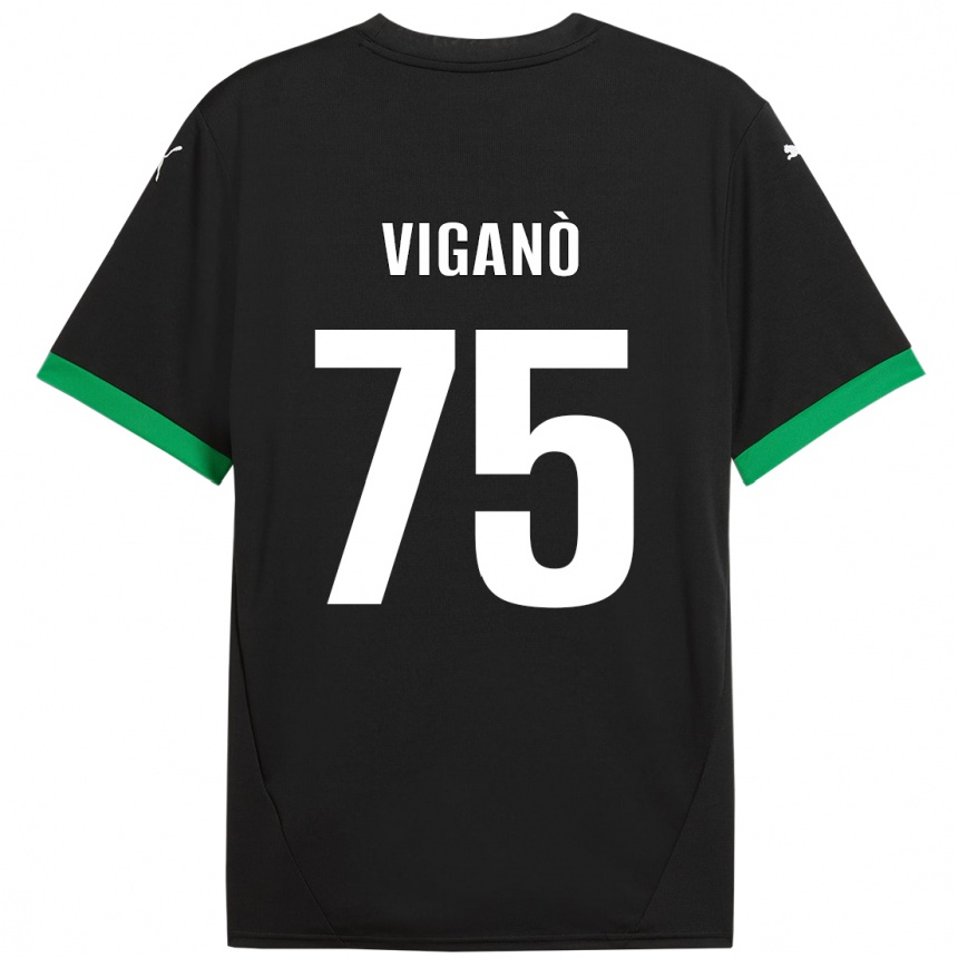 Men Football Lorenzo Viganò #75 Black Dark Green Home Jersey 2024/25 T-Shirt Za