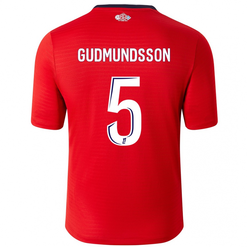 Men Football Gabriel Gudmundsson #5 Red White Home Jersey 2024/25 T-Shirt Za