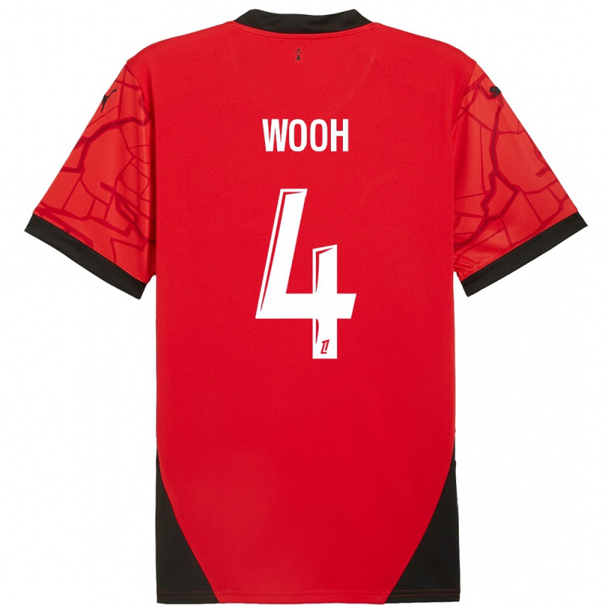 Men Football Christopher Wooh #4 Red Black Home Jersey 2024/25 T-Shirt Za