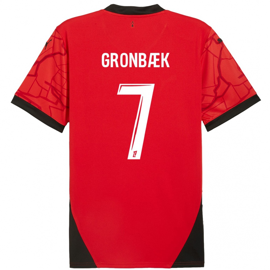 Men Football Albert Grønbaek #7 Red Black Home Jersey 2024/25 T-Shirt Za