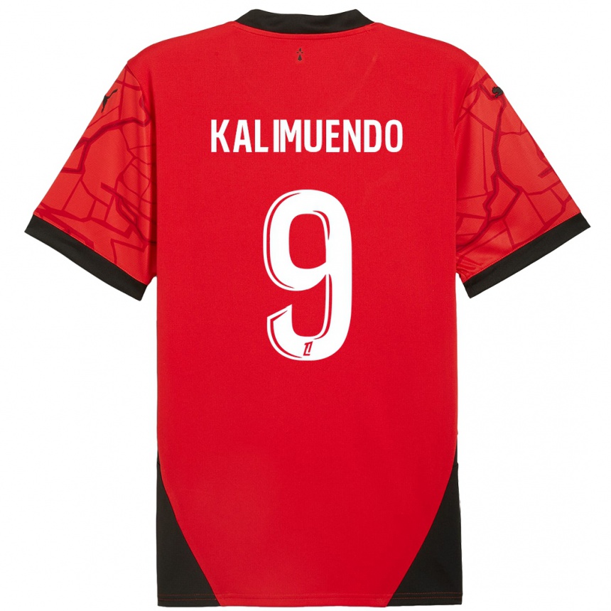 Men Football Arnaud Kalimuendo #9 Red Black Home Jersey 2024/25 T-Shirt Za