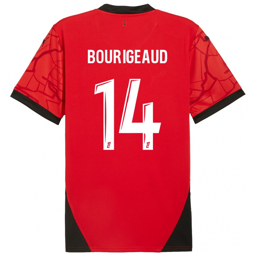 Men Football Benjamin Bourigeaud #14 Red Black Home Jersey 2024/25 T-Shirt Za