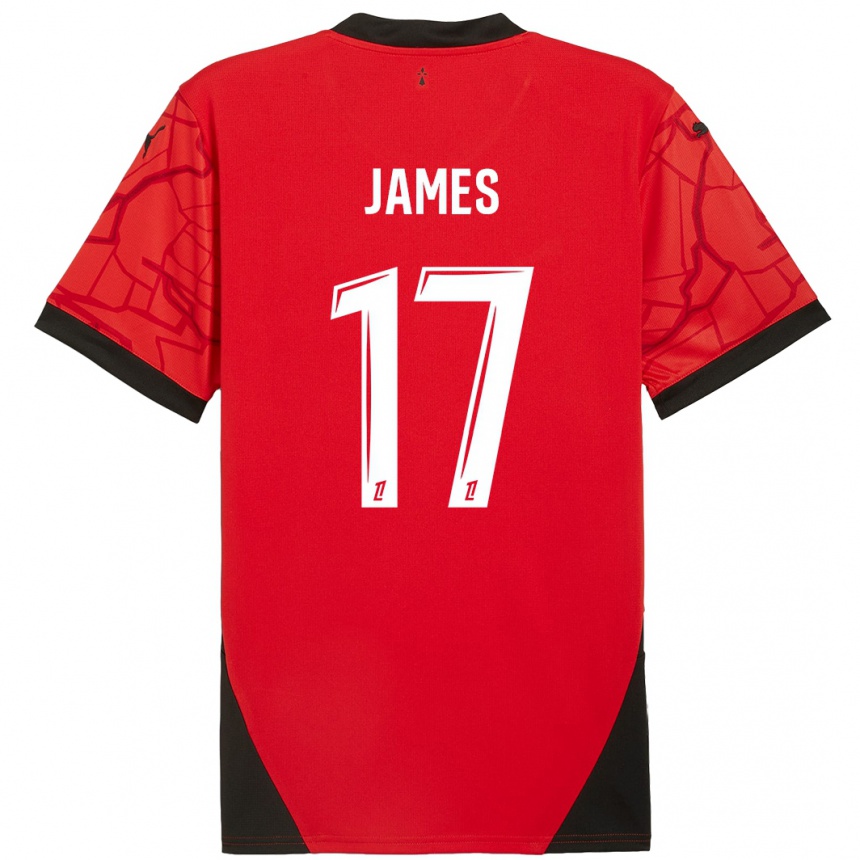 Men Football Jordan James #17 Red Black Home Jersey 2024/25 T-Shirt Za