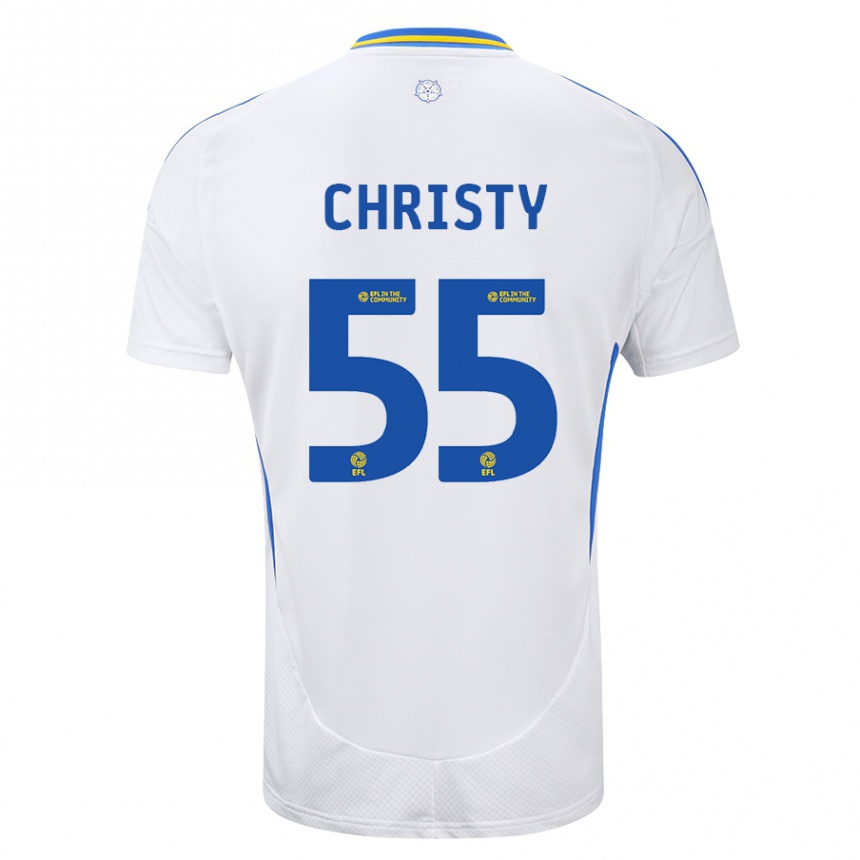 Men Football Harry Christy #55 White Blue Home Jersey 2024/25 T-Shirt Za