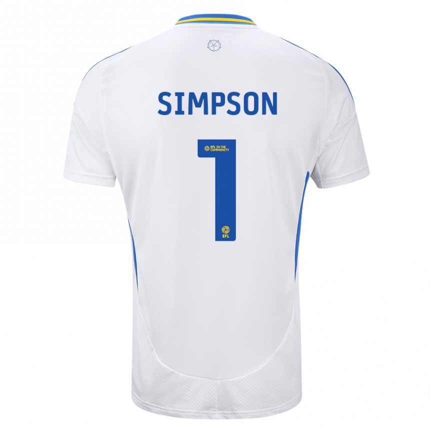 Men Football Carrie Simpson #1 White Blue Home Jersey 2024/25 T-Shirt Za