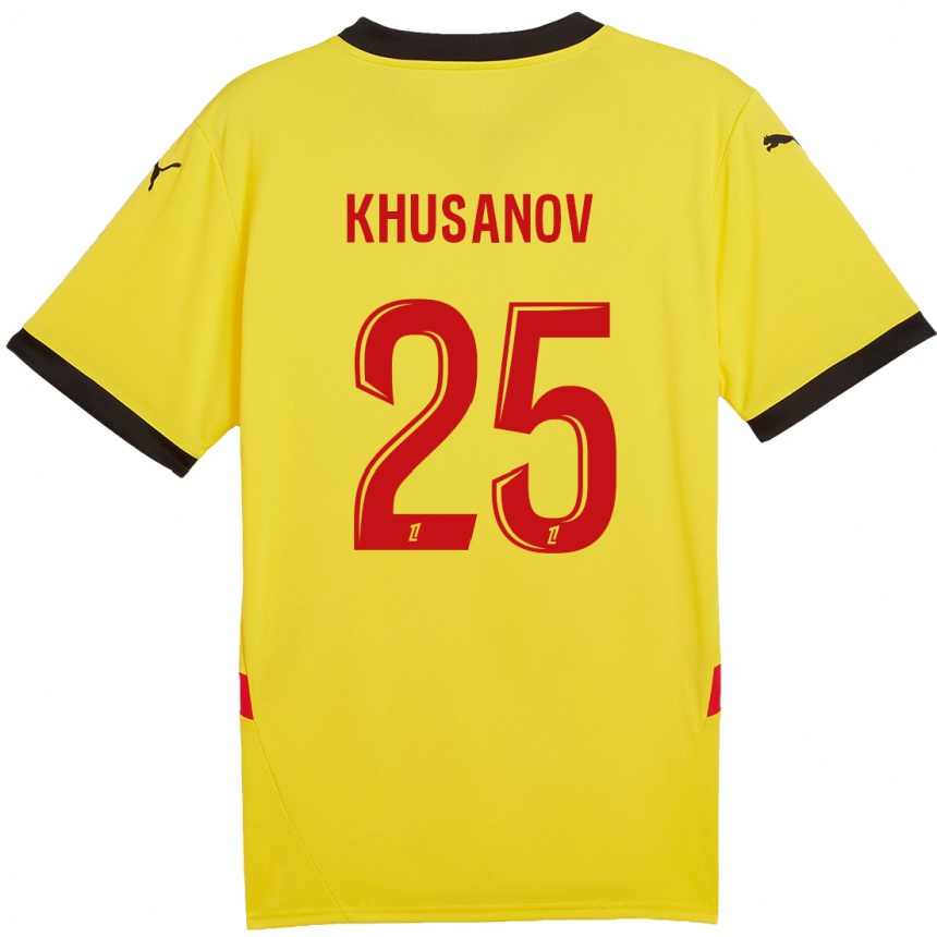 Men Football Abdukodir Khusanov #25 Yellow Red Home Jersey 2024/25 T-Shirt Za