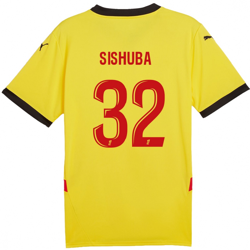 Men Football Ayanda Sishuba #32 Yellow Red Home Jersey 2024/25 T-Shirt Za