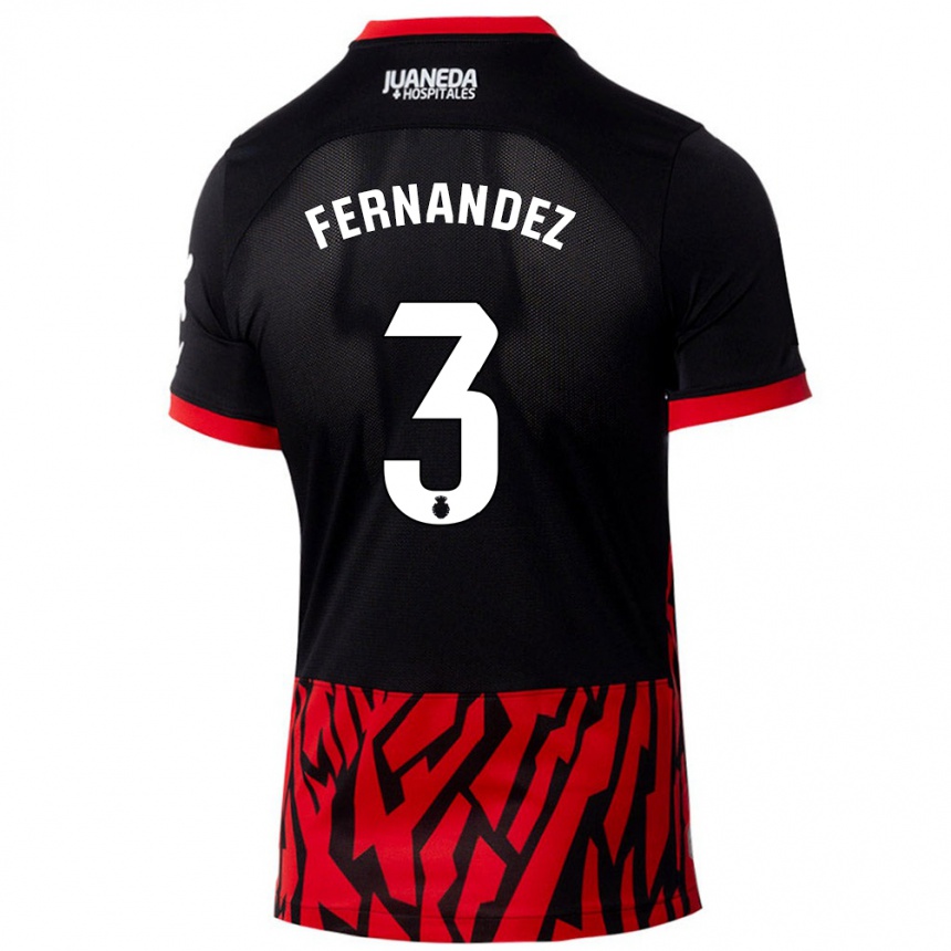 Men Football Marcos Fernández #3 Black Red Home Jersey 2024/25 T-Shirt Za