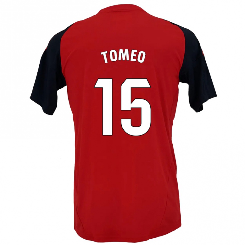 Men Football Pablo Tomeo #15 Red Black Home Jersey 2024/25 T-Shirt Za