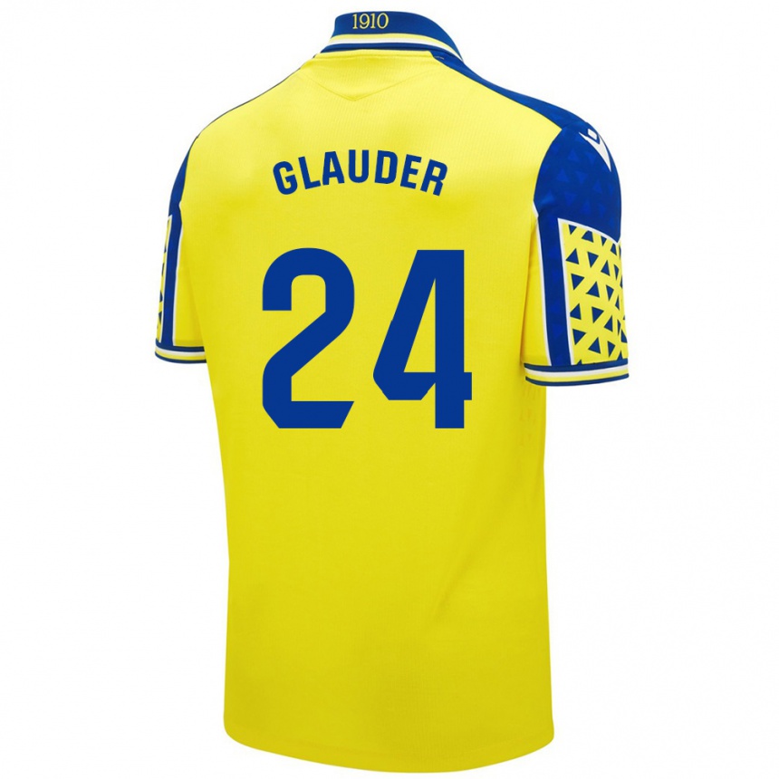 Men Football Cristian Glauder #24 Yellow Blue Home Jersey 2024/25 T-Shirt Za