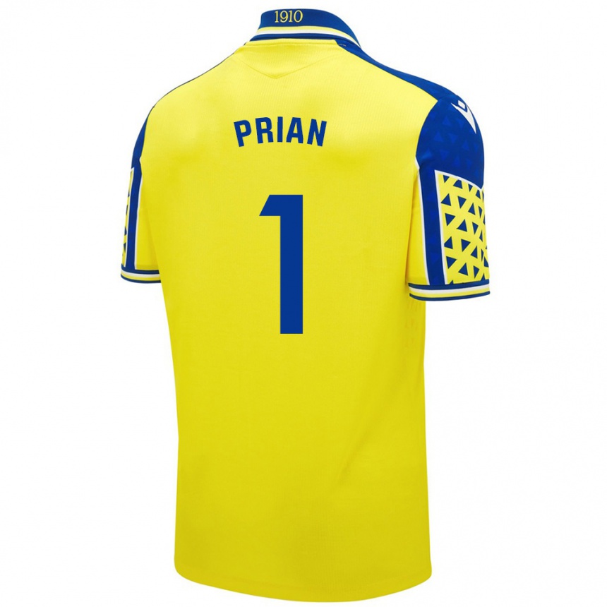 Men Football Ana María Prián Pereira #1 Yellow Blue Home Jersey 2024/25 T-Shirt Za