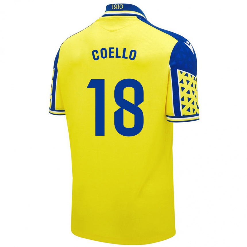 Men Football María Del Carmen Coello Vidal #18 Yellow Blue Home Jersey 2024/25 T-Shirt Za