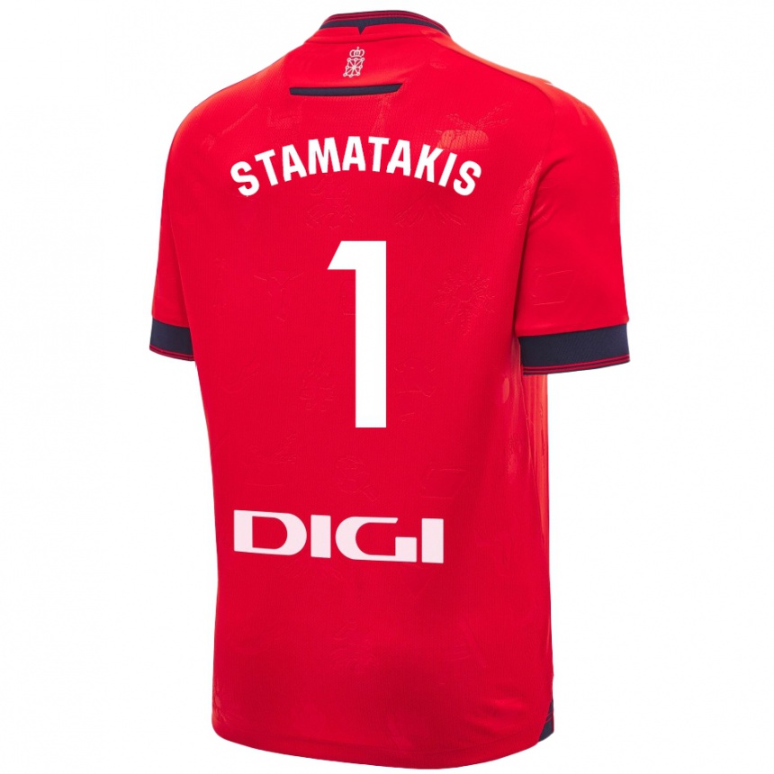 Men Football Dimitrios Stamatakis #1 Red White Home Jersey 2024/25 T-Shirt Za