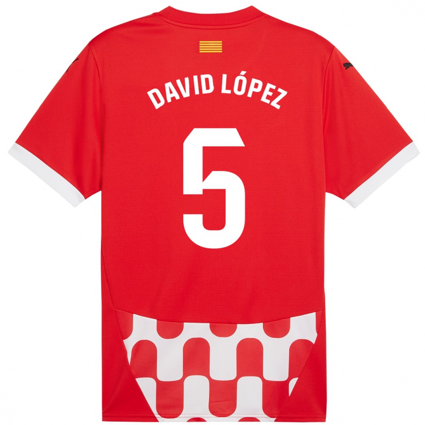 Men Football David López #5 Red White Home Jersey 2024/25 T-Shirt Za