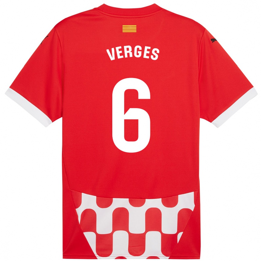 Men Football Mar Vergés #6 Red White Home Jersey 2024/25 T-Shirt Za