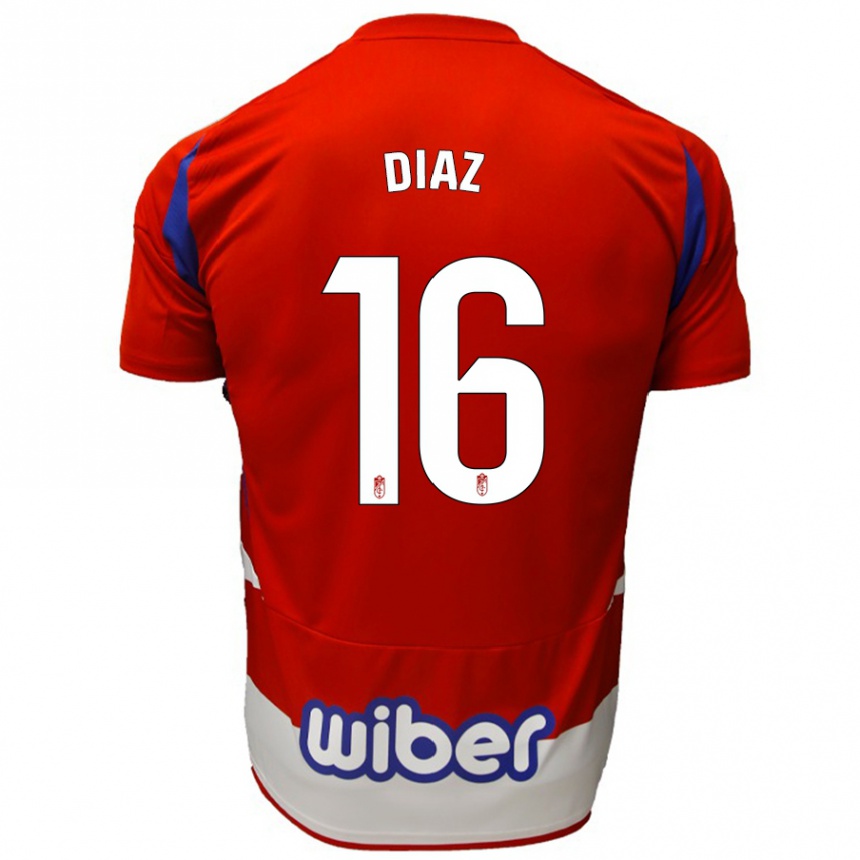 Men Football Víctor Díaz #16 Red White Blue Home Jersey 2024/25 T-Shirt Za