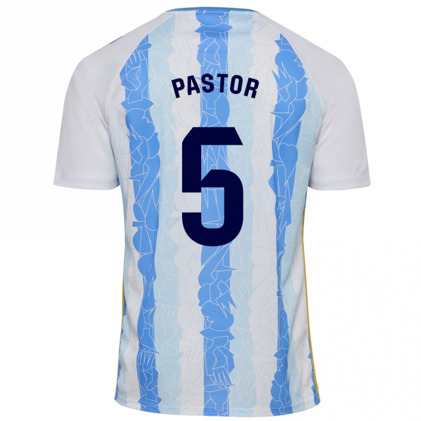 Men Football Álex Pastor #5 White Blue Home Jersey 2024/25 T-Shirt Za