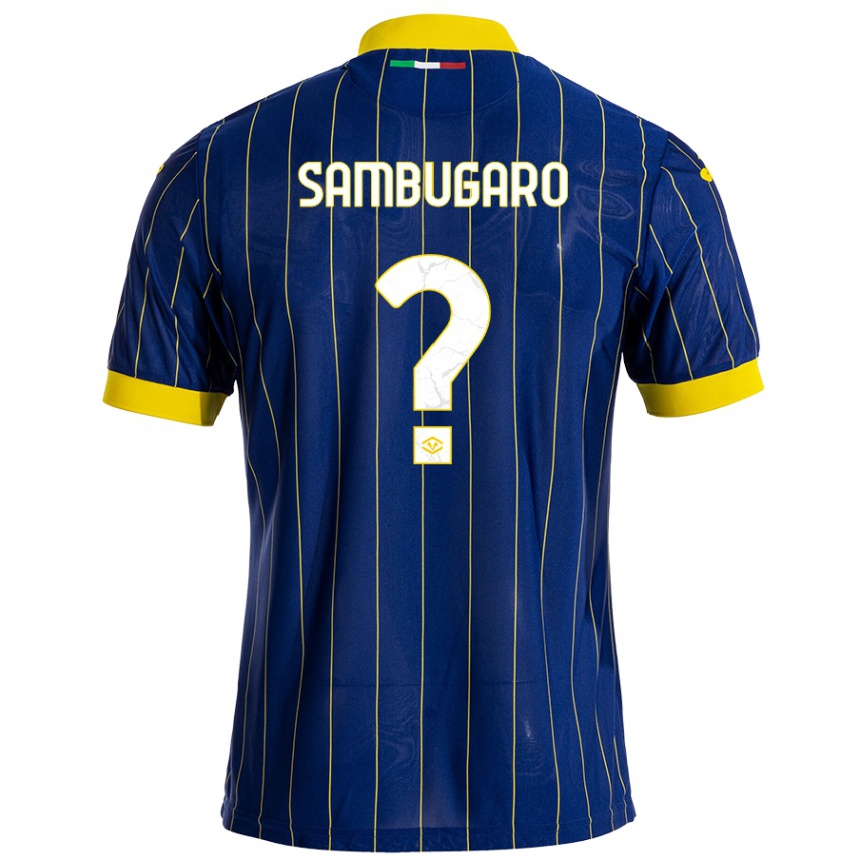 Men Football Mattia Sambugaro #0 Blue Yellow Home Jersey 2024/25 T-Shirt Za