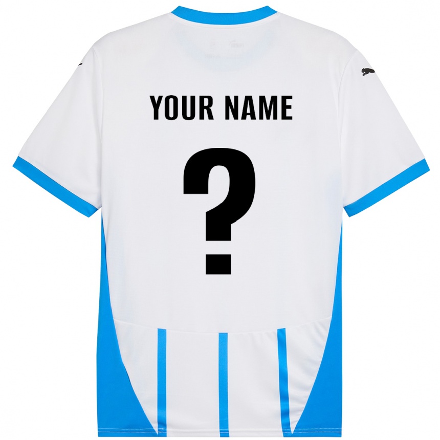 Men Football Your Name #0 White Blue Away Jersey 2024/25 T-Shirt Za