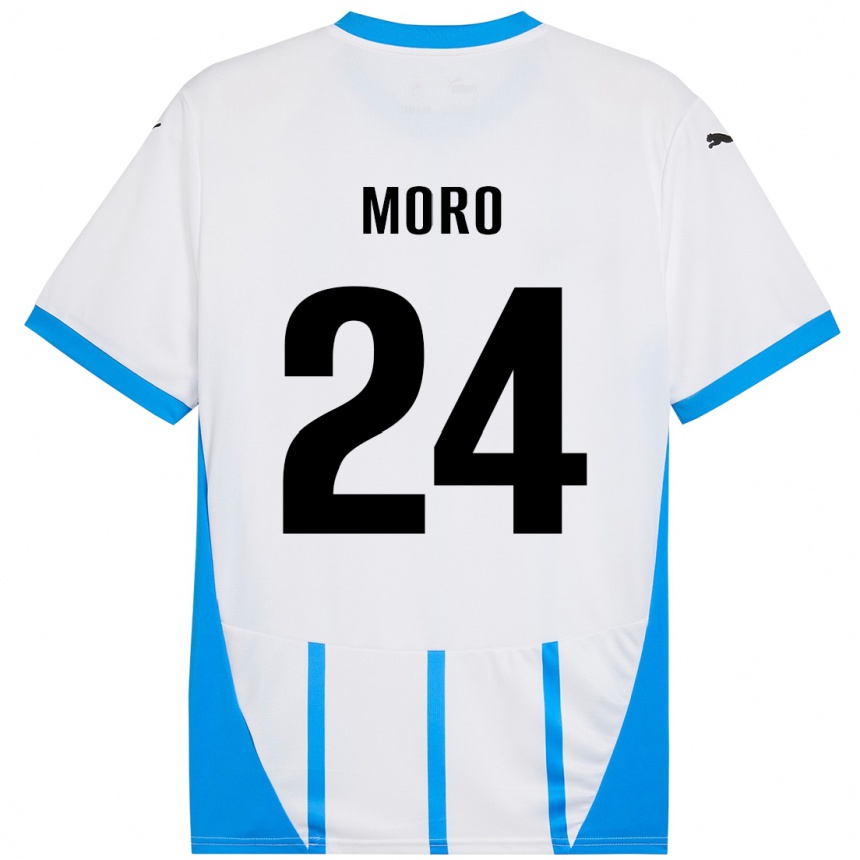 Men Football Luca Moro #24 White Blue Away Jersey 2024/25 T-Shirt Za