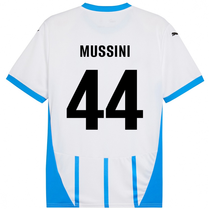 Men Football Andrea Mussini #44 White Blue Away Jersey 2024/25 T-Shirt Za