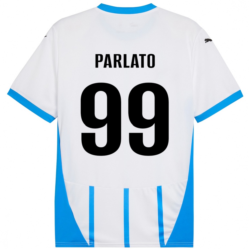 Men Football Claudio Parlato #99 White Blue Away Jersey 2024/25 T-Shirt Za