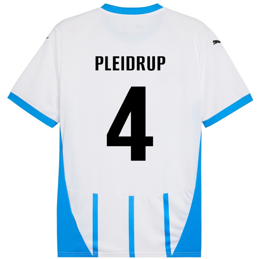 Men Football Caroline Pleidrup #4 White Blue Away Jersey 2024/25 T-Shirt Za