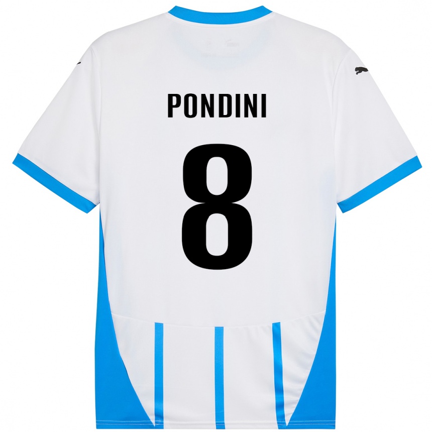 Men Football Giada Pondini #8 White Blue Away Jersey 2024/25 T-Shirt Za