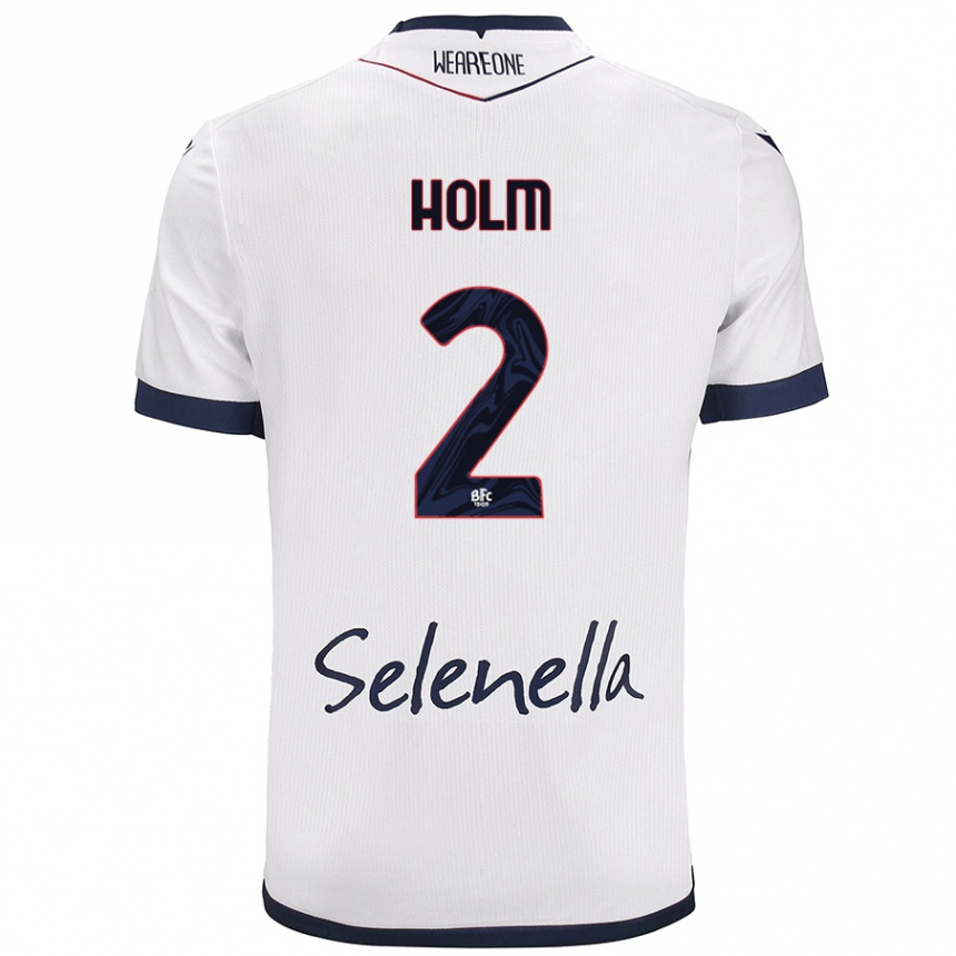 Men Football Emil Holm #2 White Royal Blue Away Jersey 2024/25 T-Shirt Za