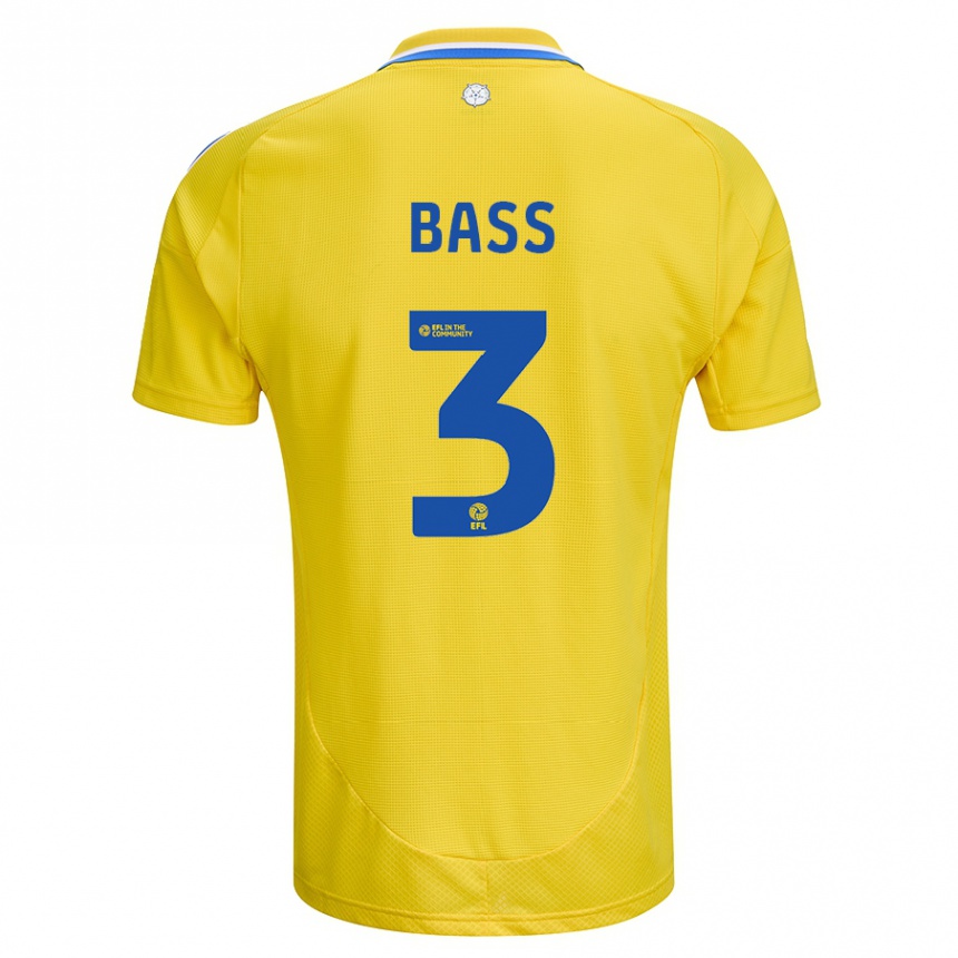 Men Football Rebekah Bass #3 Yellow Blue Away Jersey 2024/25 T-Shirt Za