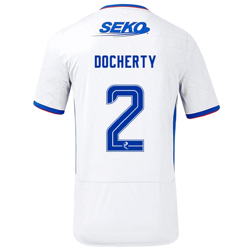 Men Football Nicola Docherty #2 White Blue Away Jersey 2024/25 T-Shirt Za