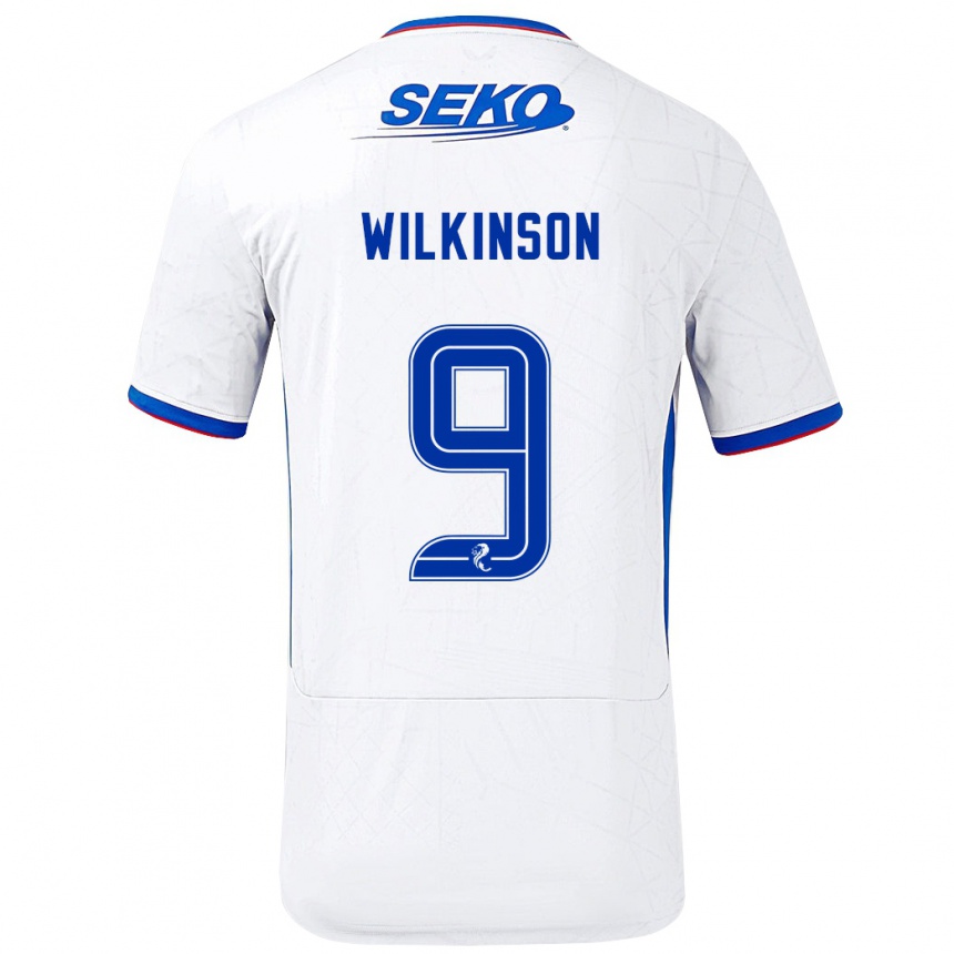 Men Football Katie Wilkinson #9 White Blue Away Jersey 2024/25 T-Shirt Za