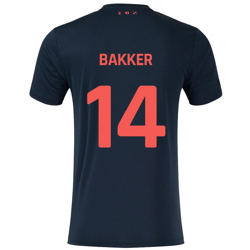 Men Football Eshly Bakker #14 Black Red Away Jersey 2024/25 T-Shirt Za